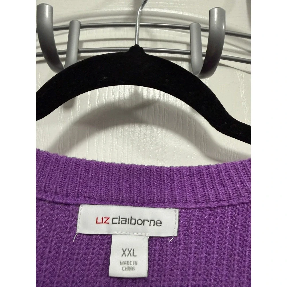 Liz Claiborne Womens XXL Bright Violet Ribbed V-Neck Puff Sleeve Sweater‎ NWT